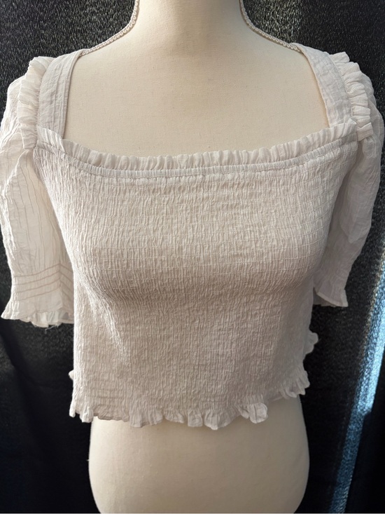 H&M Tops - H&M Off-White Smocked Square-Neck Crop Top Size XL